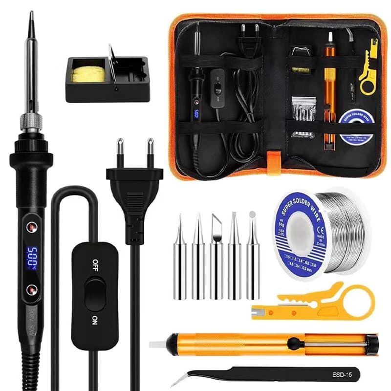 Fer à Souder 80W Électronique de Précision avec Température Réglable 180-520°C, Set de Soudage avec 5 Conseils, Interrupteur ON/