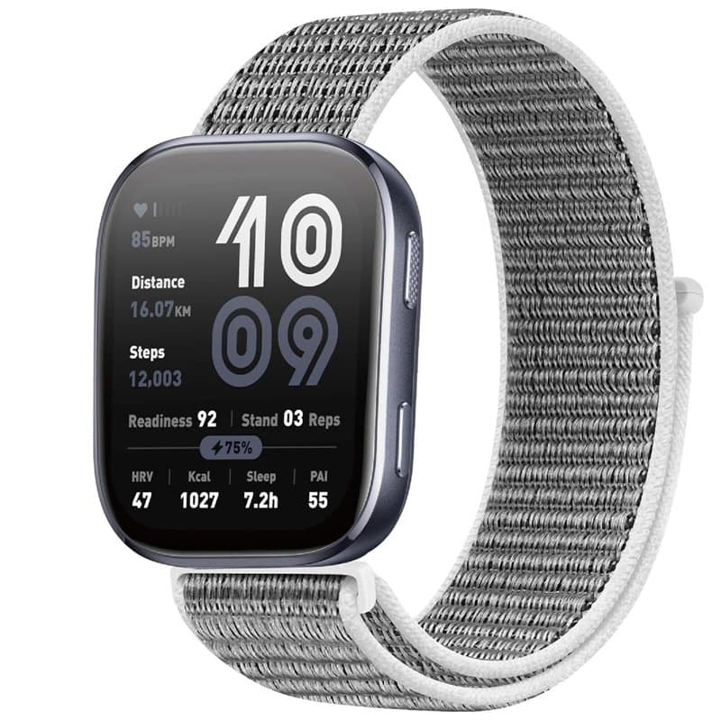 GIOPUEY Nylon Bracelet Compatible avec Amazfit Bip 6, 22mm Réglable Boucle Nylon Respirant Sport Loop Bracelet, Homme Femme - Gr