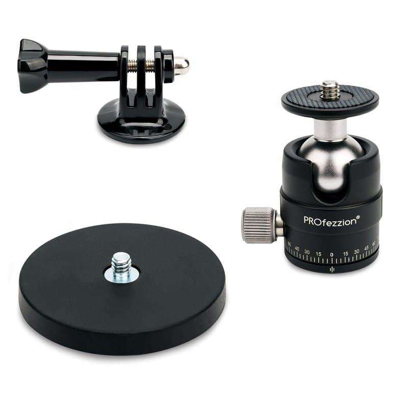 PROfezzion Support de Magnétique Puissant avec Mini Rotule à Rotation 360° pour Gopro Hero 13/12/11/10/9/8/7/6, Insta360 X5/X4/X