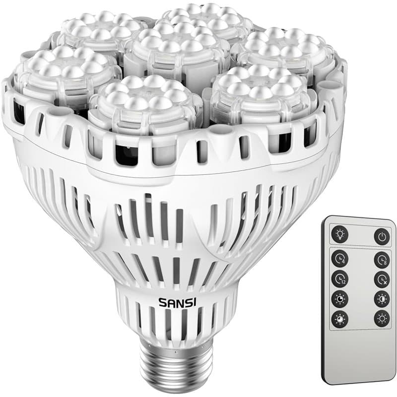 SANSI Lampe Horticole LED Dimmable pour Plantes d'Intérieur, Ampoule de Culture Plante E27 40W Spectre Complet, Minuterie 4/8/12