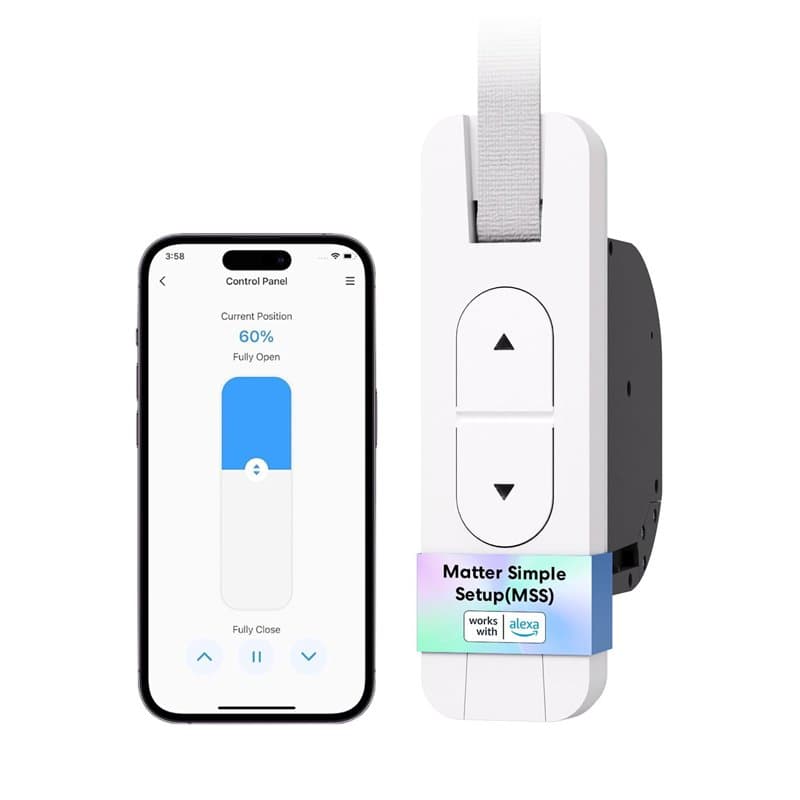 Meross Matter Enrouleur de Sangle Connecté, Enrouleur Volet Roulant (max. 45 kg, 6 m²), Compatible avec HomeKit Alexa et Google
