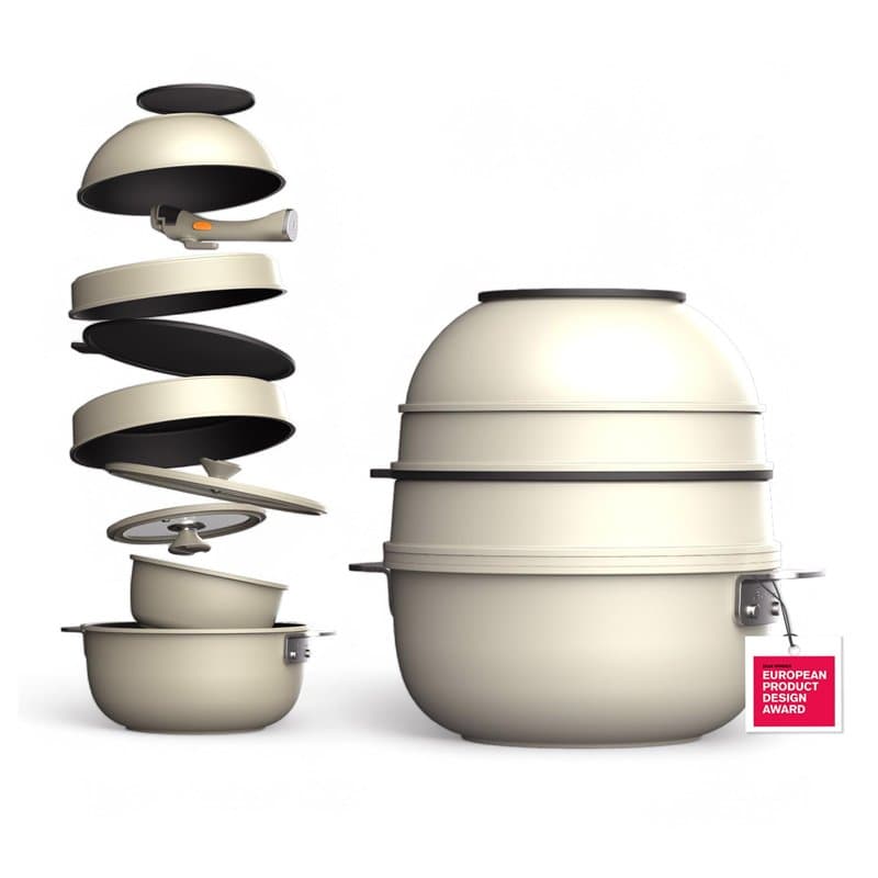 MasterPRO SHARE&PLAY - Ensemble de 10 Ustensiles de Cuisine Empilables, Manche Amovible, Peu Encombrant, Fonte d'Aluminium, Revê