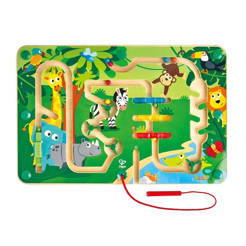 Hape Circuit Billes Aimantées Enfant dès 2 ans - Labyrinthe Bois Animaux de la Jungle - Motricité Fine, Coordination Oeil-Main,