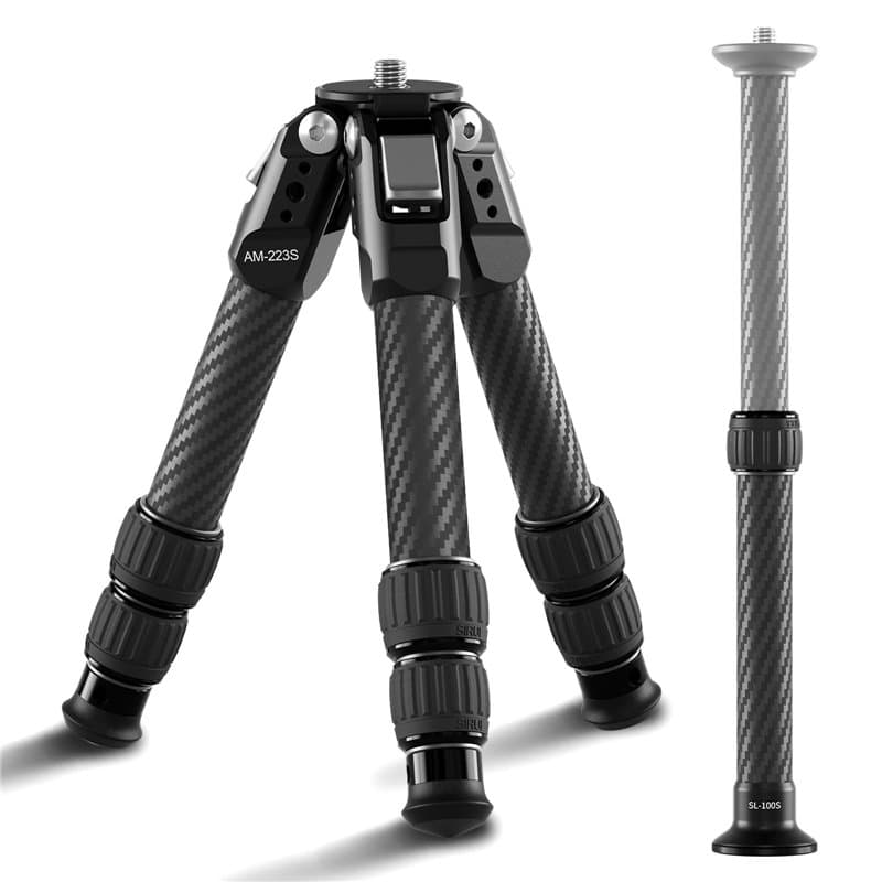 SIRUI Mini Trépied en Fibre de Carbone avec Colonne Centrale Extensible, Hauteur Maximale 66 cm, Supporte 15 kg - Ultra-Léger 0,