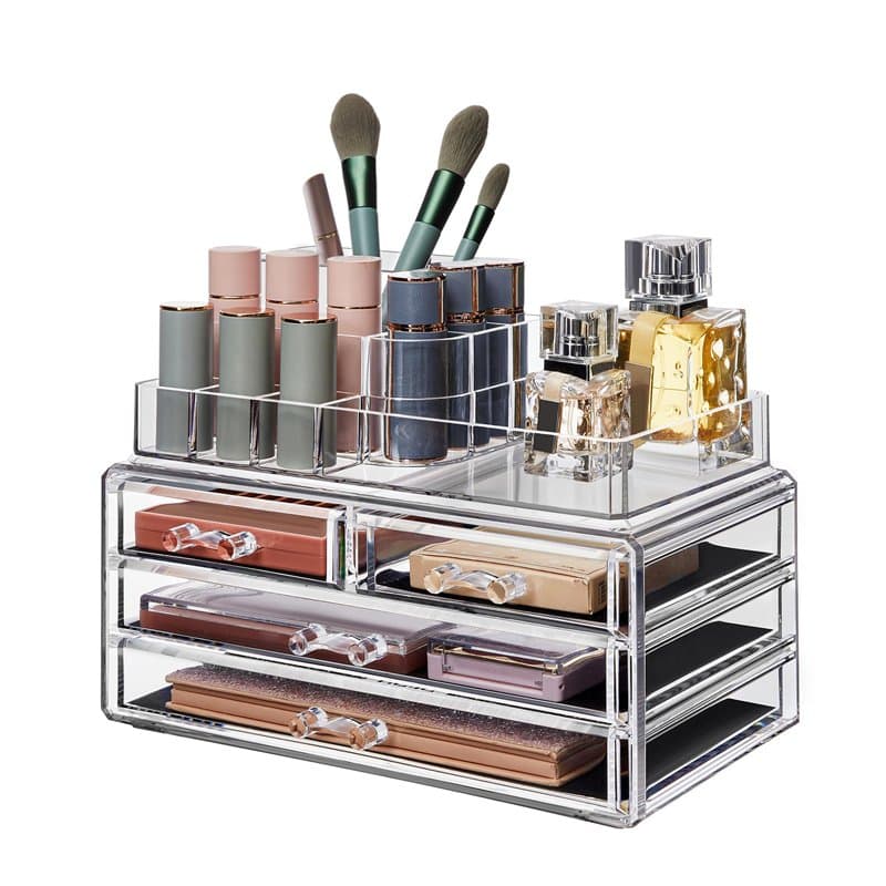 SONGMICS Organisateur de Maquillage, Rangement Cosmétiques, Empilable, en Acrylique, avec 11 Compartiments et 4 Tiroirs, pour Co
