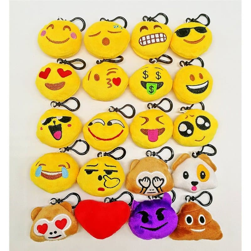 CHSYOO 20 pcs Mini Emoji Porte-clés Diamètre 5 cm Smileys En Peluche Oreiller Style Sac pendentif, cadeau pour fête d'anniversai