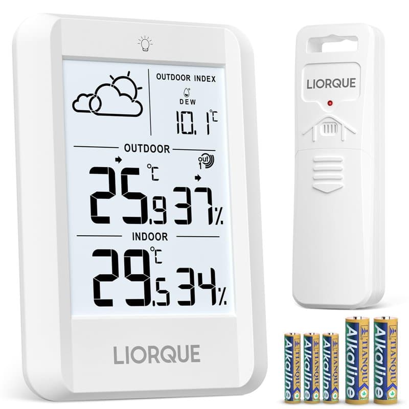 LIORQUE Station Meteo Interieur Exterieur Sans Fil, Thermometre Hygrometre avec Capteur(IPX4), Prévisions météorologiques, LCD,