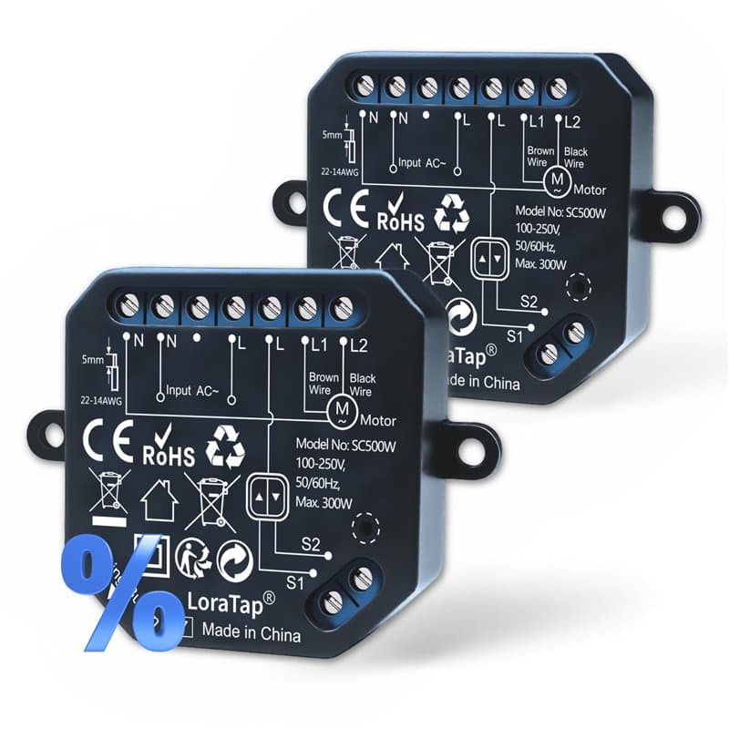 LoraTap Lot de 2 modules de volet roulant Wi-Fi pour volets roulants électriques, stores romains et stores vénitiens avec moteur