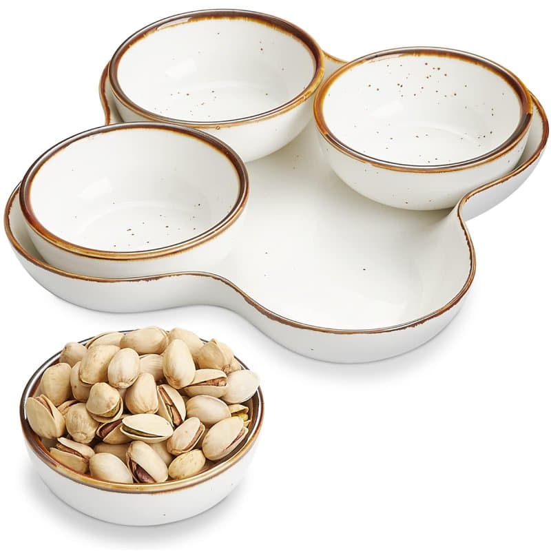 ONEMORE Petits Bols pour Sauces, Coupelles à Dips, Petites coupelles de service, Plateau d'apéritif avec 4 bols amovibles, plate