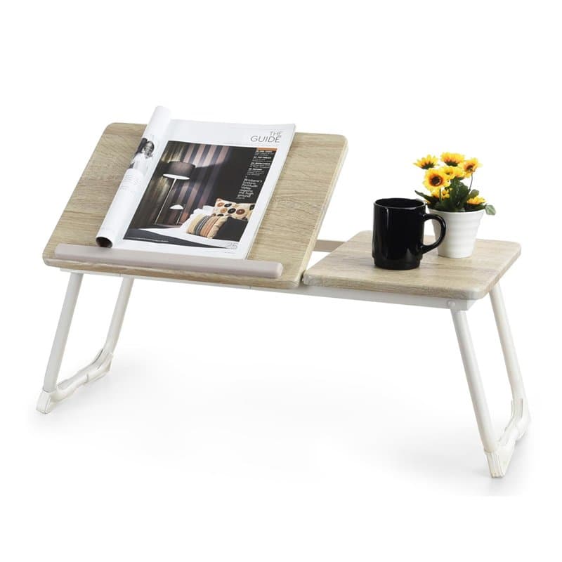 MEUBLE COSY Table de lit Tablette pour Prdinateur Portable Plateau Réglable Petit Bureau Nomade Support PC, Chêne + Blanc, 65x30