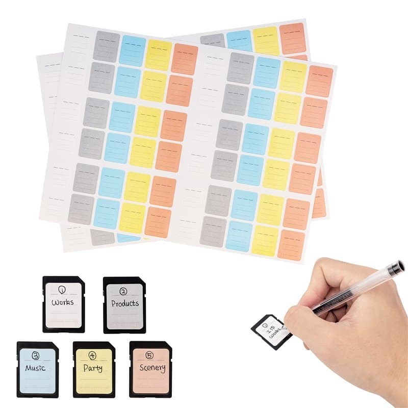 (120 Pièces) JJC Étiquettes Autocollantes Adhésives Amovibles Polyvalentes Cartes Marqueur Etiquette Papier pour SD XQD CFexpres