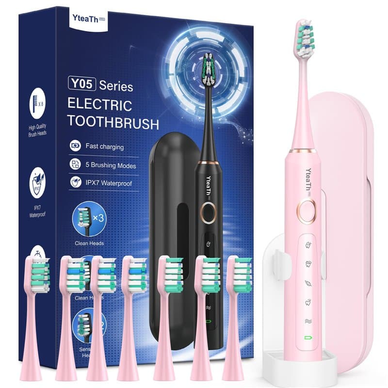 Brosse À Dent Électrique Soniques pour Dents Sensibles - Brosse A Dent Sonique Adultes Enfants avec 8 Têtes et Étui de Voyage, 5