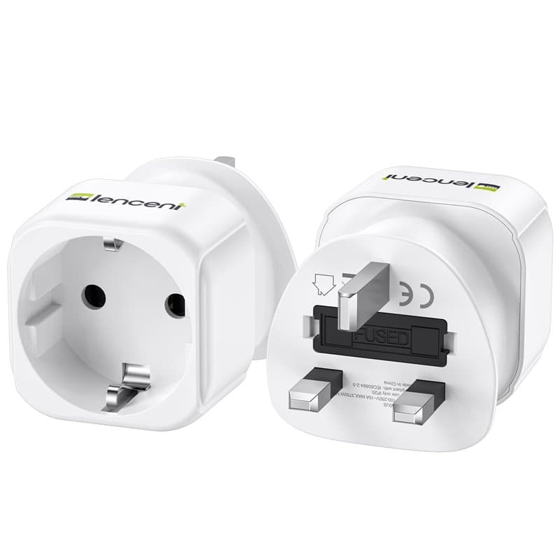 LENCENT 2X Adaptateur Prise Anglaise UK Angleterre France Adaptateur de Voyage Europe Francaise FR 2 Broches vers GB 3 Broches p