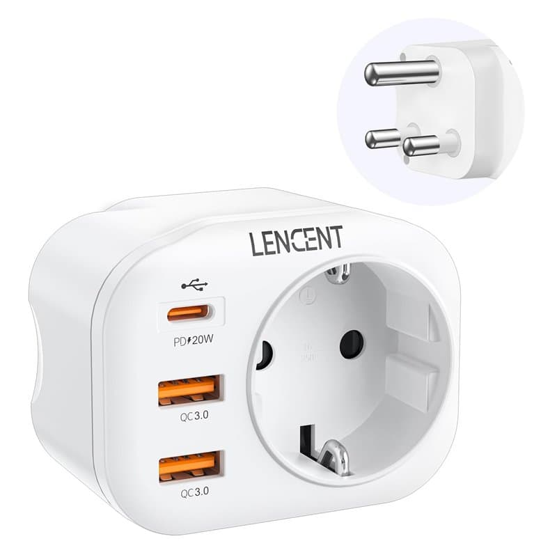 LENCENT Adaptateur de Voyage Europe vers Afrique du Sud, avec 2 Ports USB QC3,0 + 1 USB C PD Voyage vers Afrique du Sud, Namibie