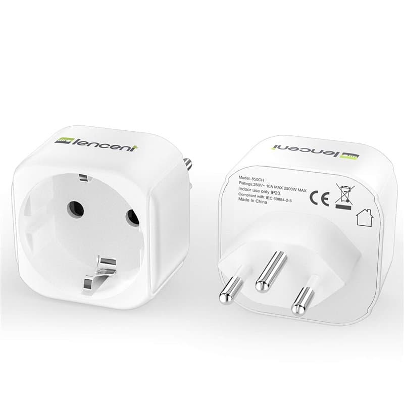 LENCENT 2X Adaptateur de Voyage France vers Suisse 2 Broches Europe vers 3 Broches Type J pour Suisse, Liechtenstein, Type J