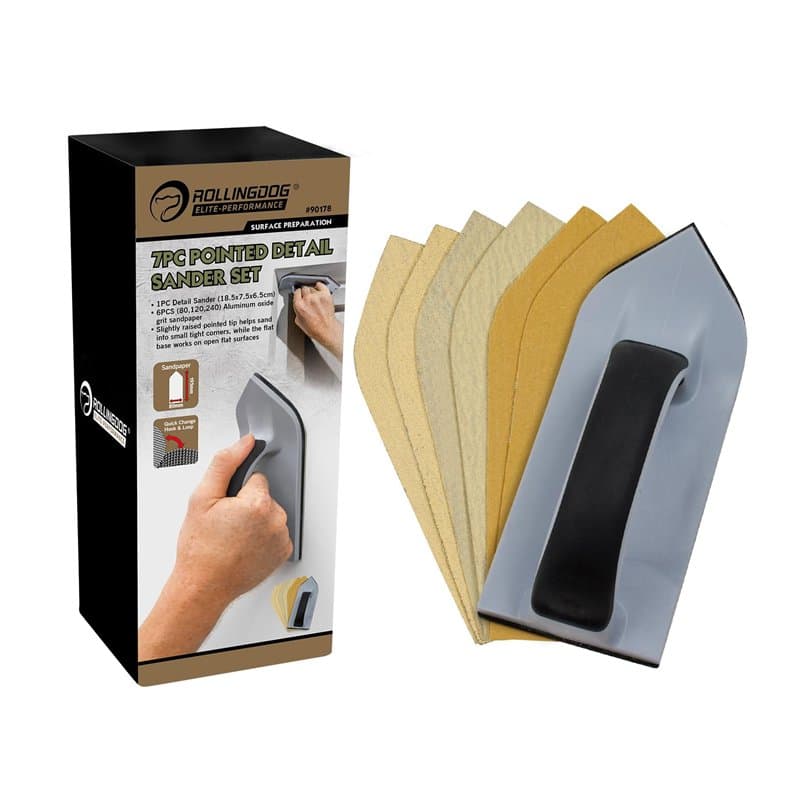ROLLINGDOG Lot de 7 ponceuses de détail – Ponceuse manuelle de 19,6 x 7,6 cm avec 6 papiers abrasifs pour cloison sèche, bois et