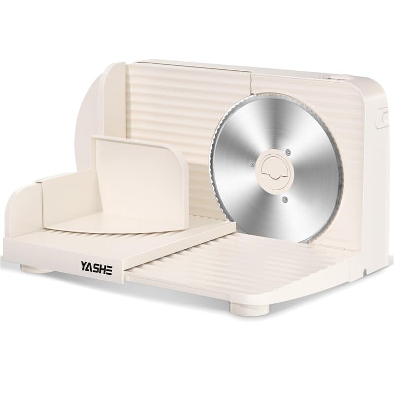 YASHE Trancheuse Électrique Pliable, Trancheuse À Jambon 180W Avec Lame Dentelée De 17 Cm, Épaisseur Réglable 0–15 Mm, Facile À