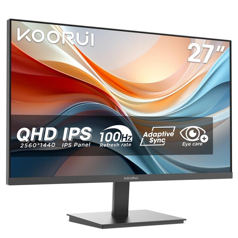 KOORUI E2721F 27 Pouces Ecran PC, QHD 2560 x 1440 100Hz Moniteur,IPS 1ms, Adaptive Sync HDMI 2.0, Eye Care, inclinable de -5° à