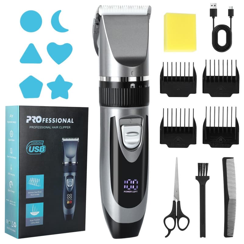 Cozary Tondeuse Barbe Homme, Tondeuse Cheveux Hommes, Rasoir Electriques Hommes avec Écran LED, Recharge USB, 4 Peignes de Guida