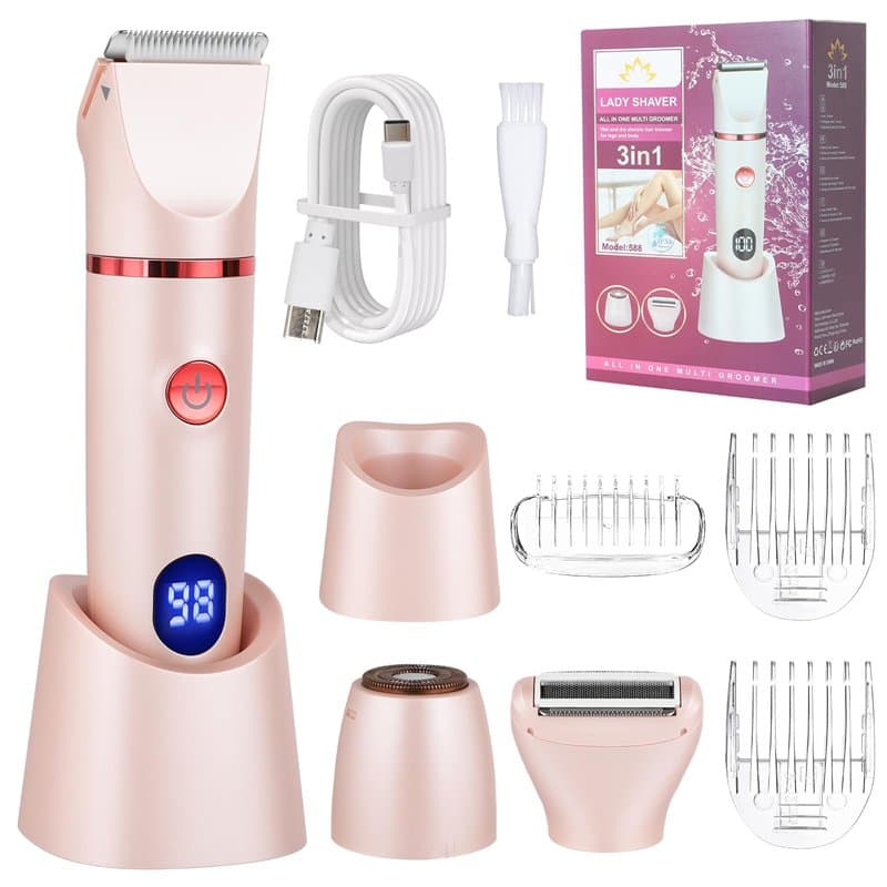 Cozary Rasoir Electrique Femme, 3 en 1 Tondeuse Femme Intime, Rasoir Femme Electrique avec Station de USB Rechargeable,Écran LCD