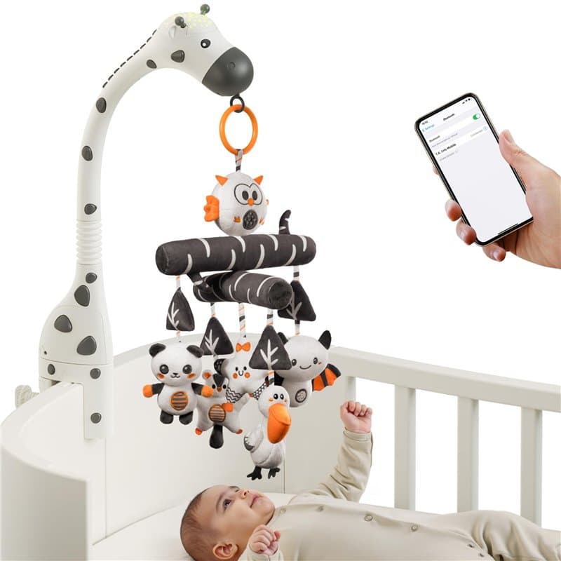 TUMAMA Jouet mobile pour lit bébé 0-3-6-9 mois, jouet pour lit bébé à contraste élevé avec veilleuse projecteur, musique, bruit