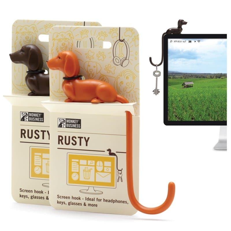 Monkey Business Rusty le Chien Queue de Chien Crochets pour Moniteur, Support de Casque & Organisateur, Crochet Adhésif Décorati