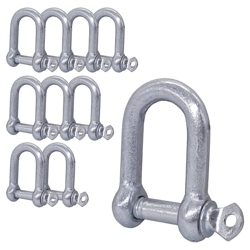 Lot de 10 manilles en acier galvanisé de 10 mm avec goupille et anneau en D pour manille de 10 mm