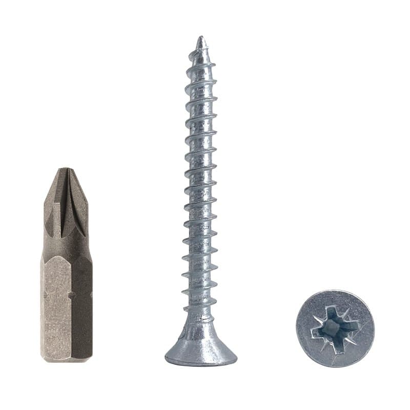 Lot de 200 vis à bois en acier zingué 5,0 x 45 mm, vis à bois pour aggloméré, vis universelles Pozi-Drive PZ entièrement filetée