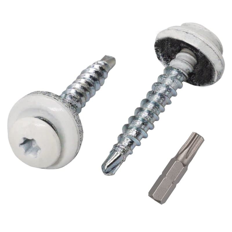 Lot de 30 vis Torx en métal pour toiture - 4,8 x 35 mm - Avec rondelles EPDM - Vis à tôle (30, blanc pur RAL 9010)