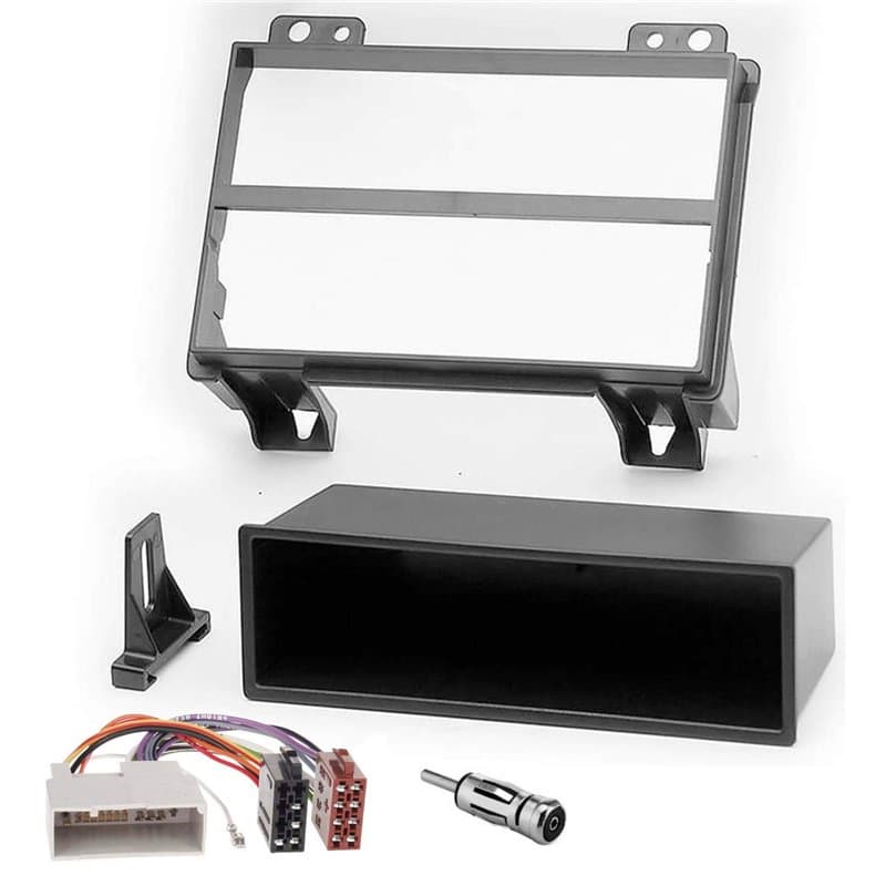 Sound-way Kit Montage Autoradio, Cadre Façade 1 DIN avec Vide Poche, Cable Adaptateur Connecteur ISO, Adaptateur Antenne, Compat