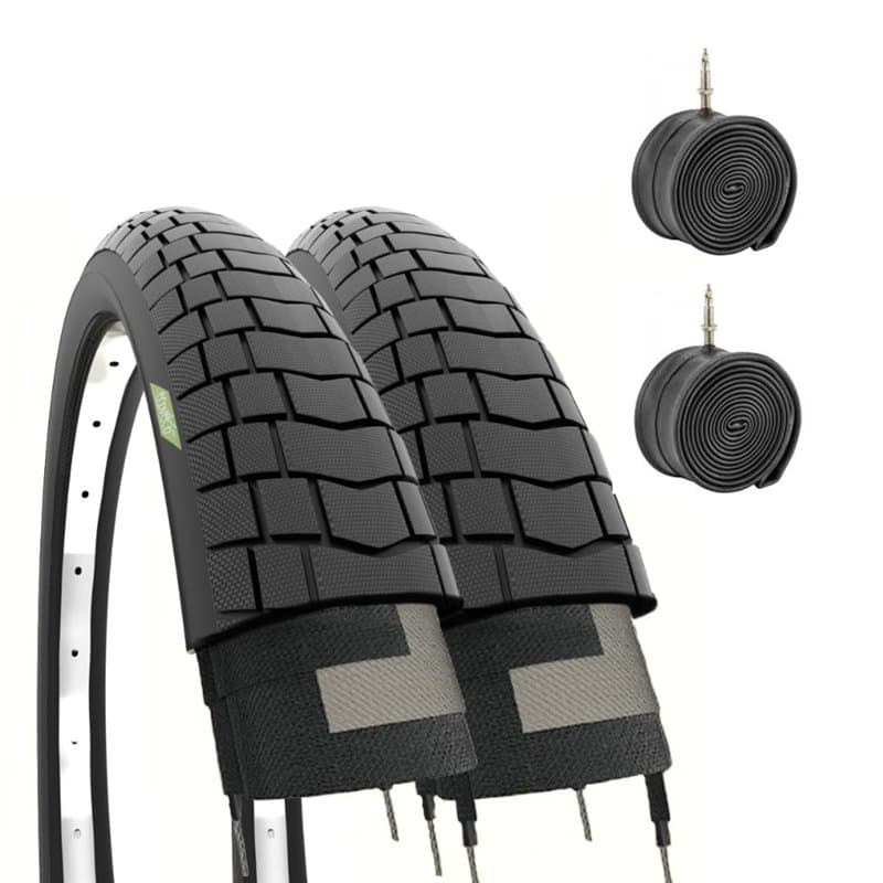 Ecovelo - 2 pneus et + 2 chambres à air pour vélo BMX 20" x 1,95 (54–406) Caoutchouc - Noir
