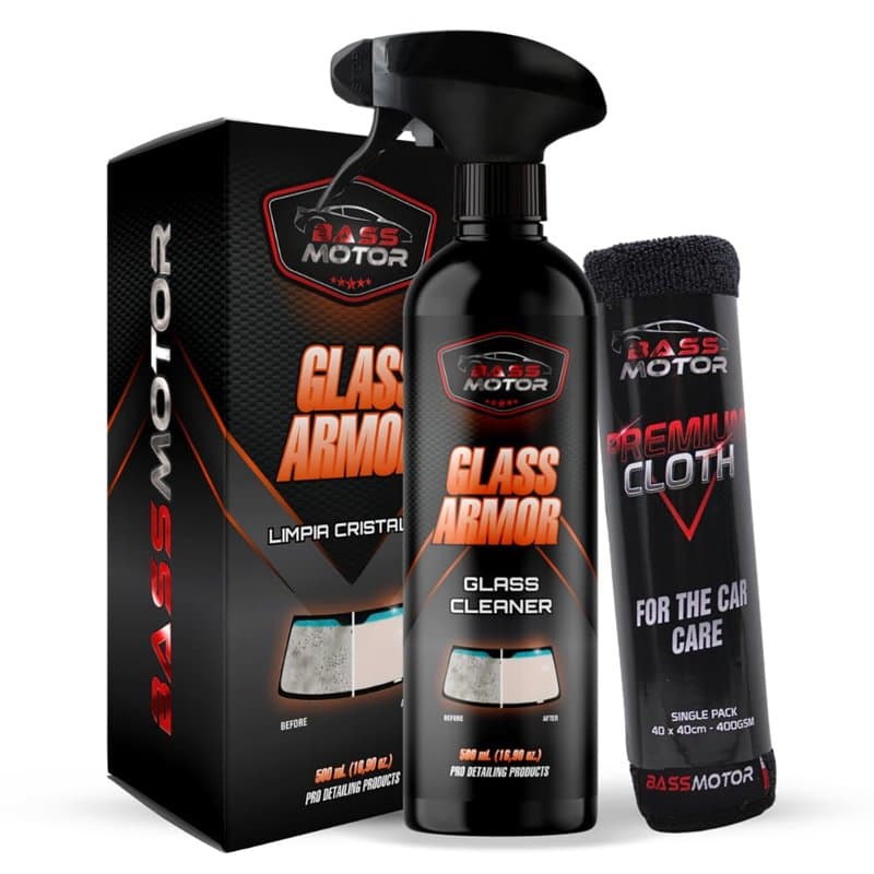 Bass Motor Nettoyant Vitres de Voiture et Moto Intérieur et Extérieur | Nettoyage Dégraissant et Lustrant avec Chiffon Microfibr
