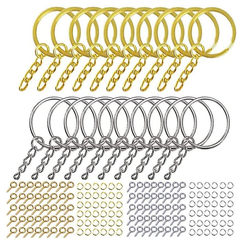 WOWOWO 220 pièces Porte-clés avec Anneaux de Saut à la chaîne vis épingles à Oeil Ensemble pour l'artisanat de Bricolage en rési
