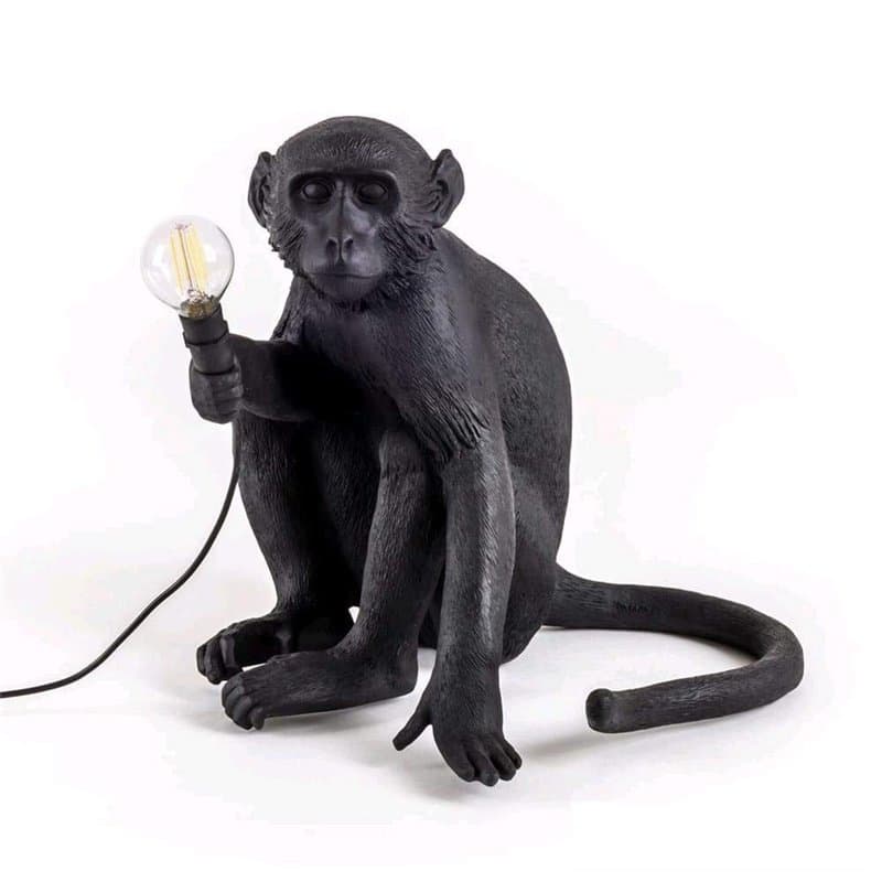 Seletti Lampe Singe assis en résine, Noir, 45 x 39 x 36 cm