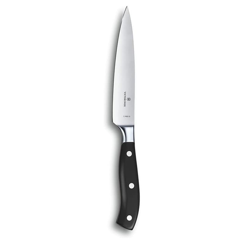 Victorinox Grand Maître, Couteau de chef professionnel, Lame extra-tranchante, tranchant droit, 15 cm, Manche plastique robuste,