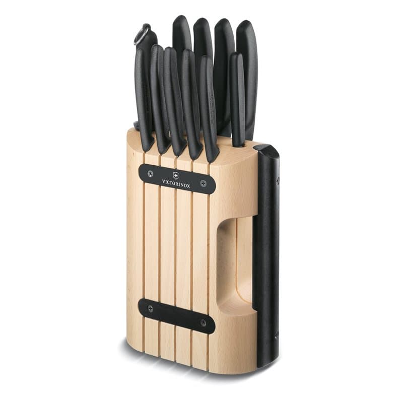 Victorinox Swiss Classic Bloc Porte-Couteaux, 11 Pièces Bloc à Couteaux Équipé, Y Compris Couteau de Cuisine et Éplucheur, Bois