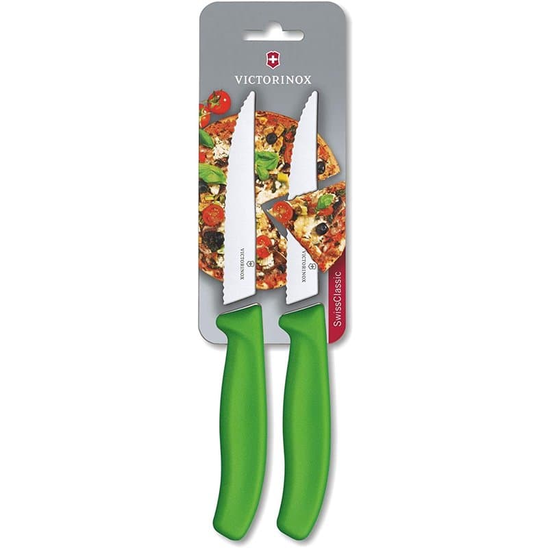 Victorinox Swiss Classic Gourmet Lot de 2 Couteaux à Steak, Tranchant Denté Acéré, Vert