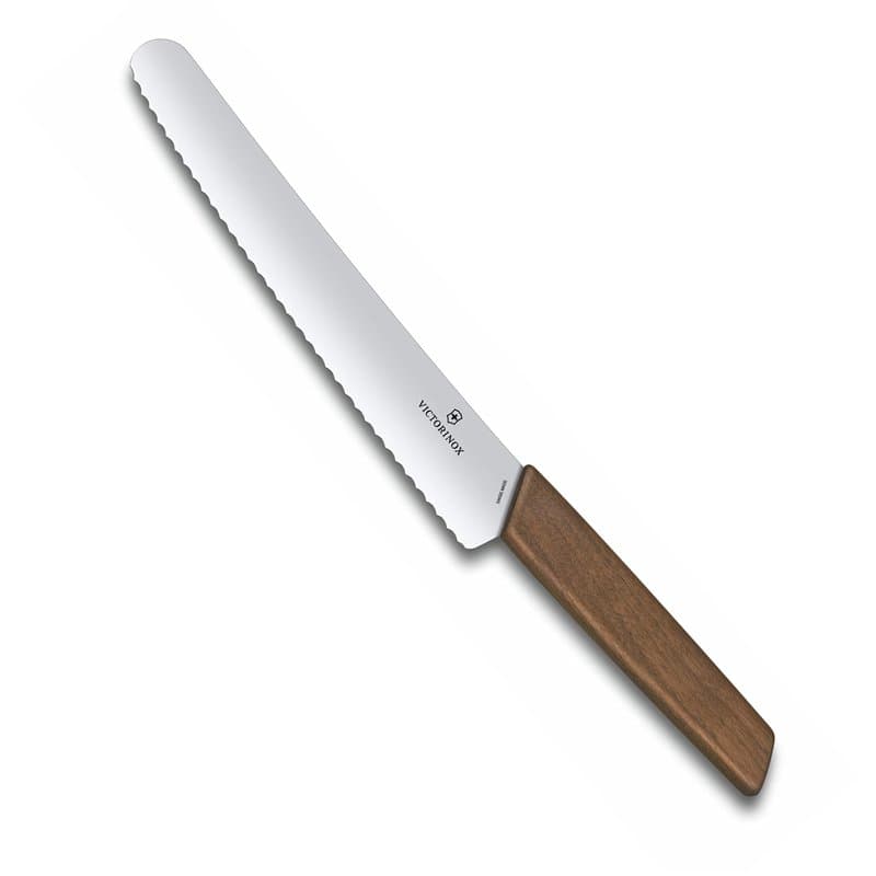 Victorinox Swiss Modern Couteau à Pain et Pâtisserie dans un Coffret Cadeau, Lame de 22 cm, Bois de Noyer