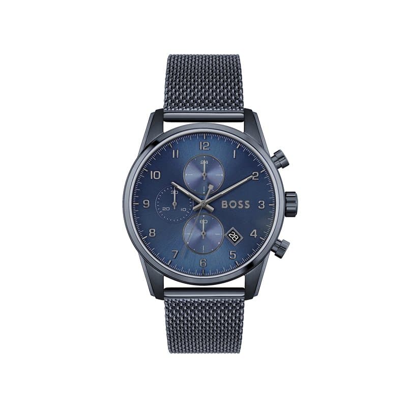 BOSS Montre Chronographe à Quartz pour Homme Collection SKYMASTER avec Bracelet Milanais en Acier Inoxydable Bleu - 1513836