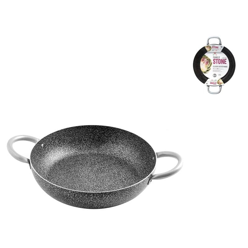 Home Family Stone Sauteuse Antiadhérente avec 2 Poignées, Pierre, Noir/Gris, 32 cm