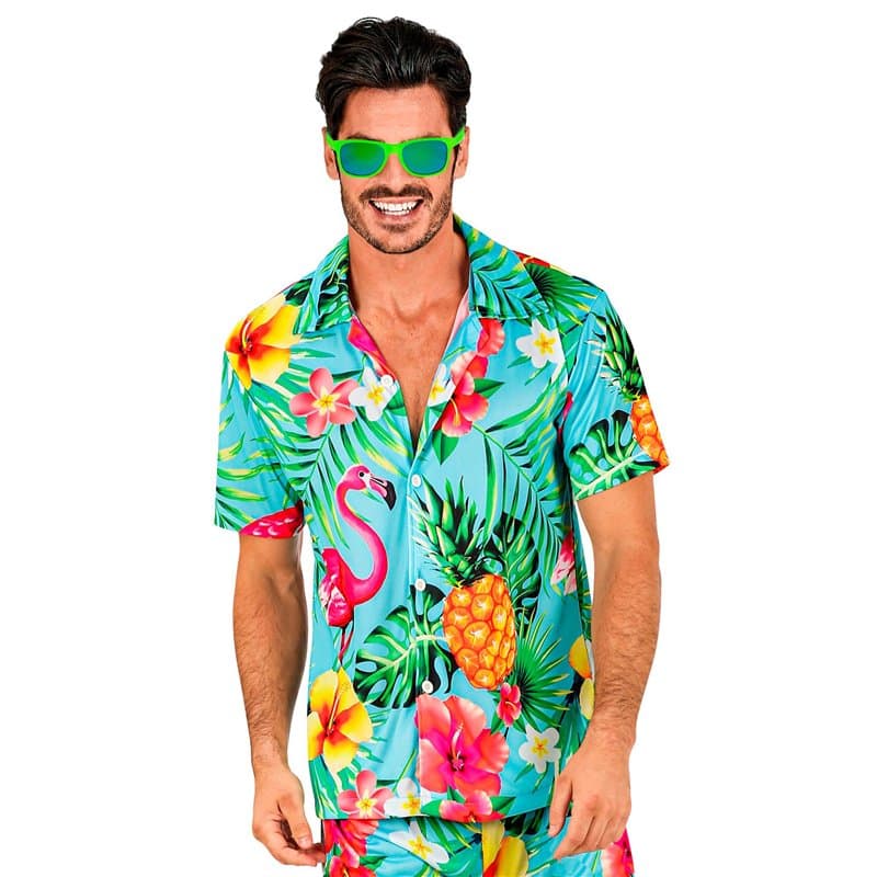 W WIDMANN MILANO Party Fashion - Chemise hawaïenne, chemise à manches courtes, fleurs, aloha, fête de plage, déguisement