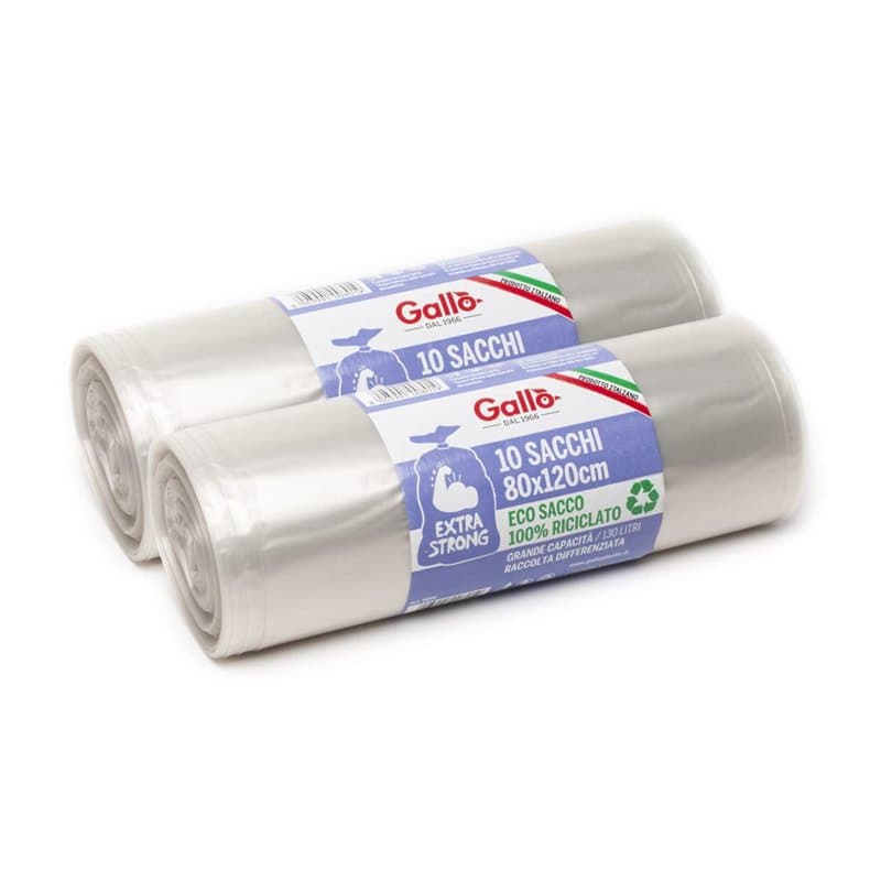 Gallo, Lot de 20 sacs poubelle en plastique recyclés, extrastrong, 80 x 120 cm, transparents