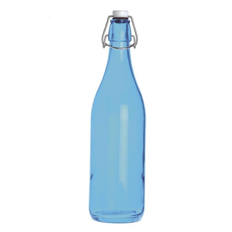 Excelsa Happy Color Bouteille Lisse 1 l, Verre, Bleu, 8 x 8 x 30 cm