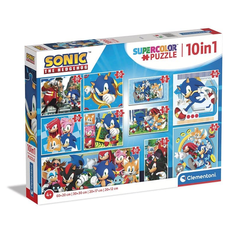 Clementoni Supercolor Sonic 10 en 1 (3 18, 30, 2 48 Et 1 60 Pièces), Puzzle Enfant 4 Ans, Made in Italy, 80508,