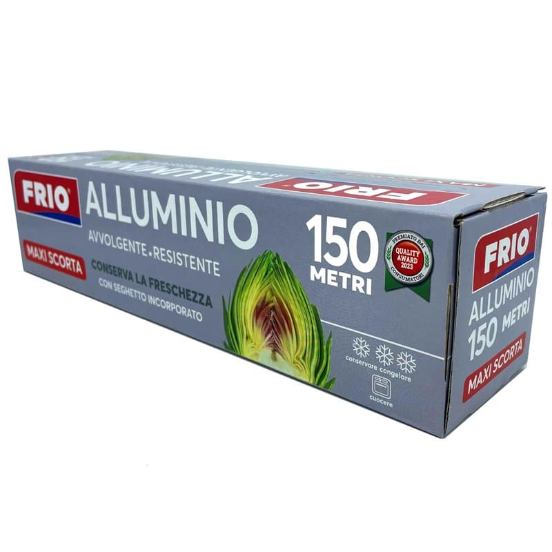 FRIO – Papier aluminium alimentaire 150m avec lame intégrée | Rouleau professionnel cuisine, pâtisserie, barbecue | Épais, résis