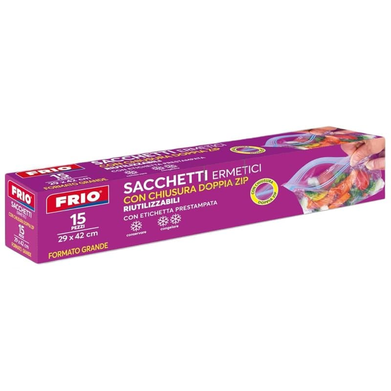 FRIO – 15 Sac Congélation ZIP 6L (taille L - 29x42 cm) Réutilisables et Hermétiques avec double ZIP, Sachets Plastiques Transpar