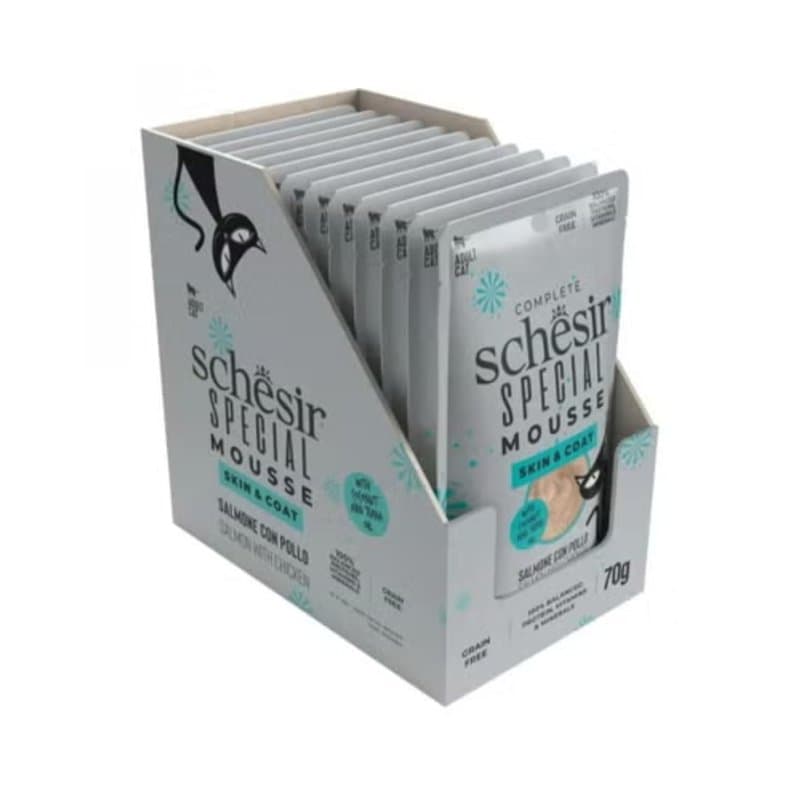 Schesir Special Skin & Coat, Nourriture Humide complète pour Chats (enveloppes 12 de 70 g)