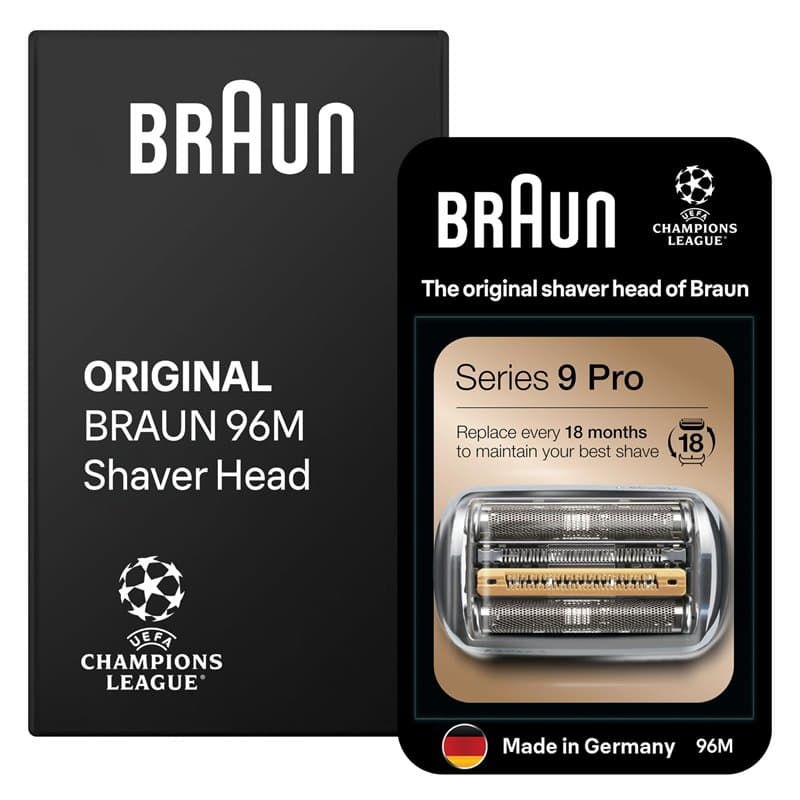 Braun Tête De Rasoir Electrique Homme Series 9 PRO + 96M Noire, ORIGINALE, Remplacement De La Grille Pour Un Rasage De Près, Lam