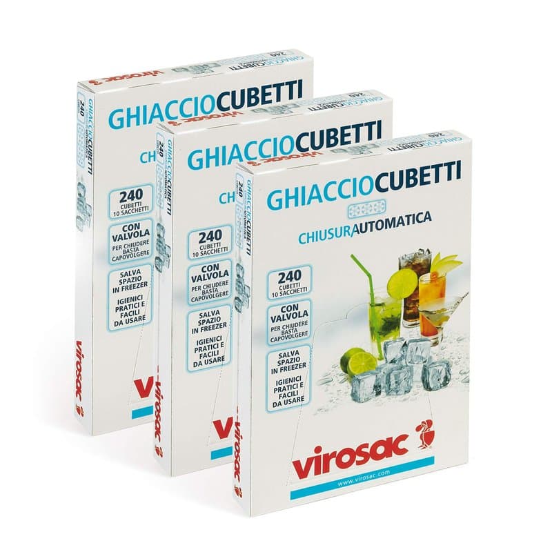 Virosac - Ice Cubetti - Sacs pour la fabrication de glaçons, lot de 10 feuilles, kit de 3 paquets, plastique, rectangulaire, tra