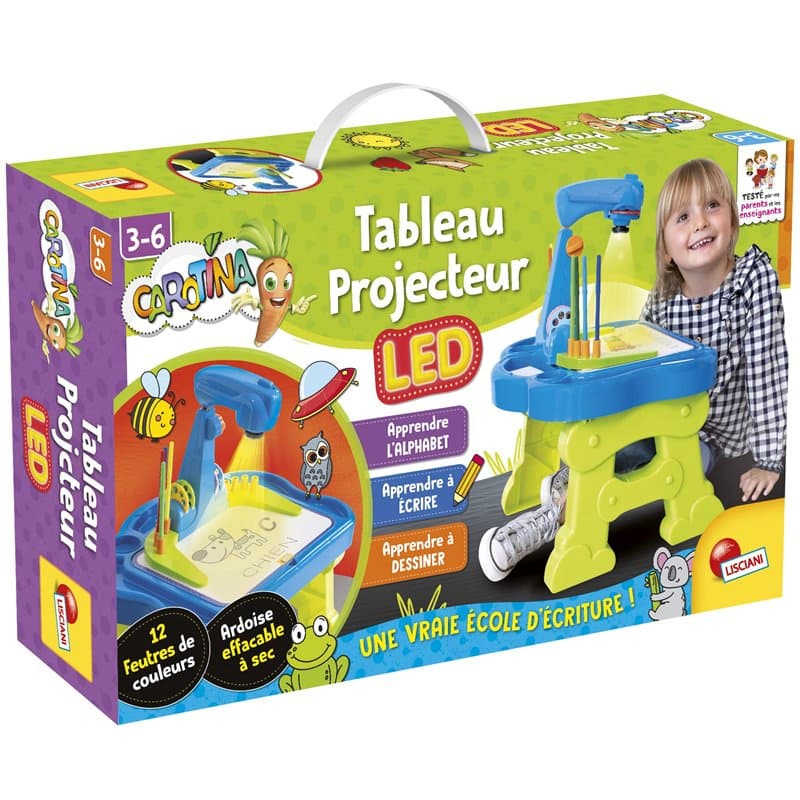 Lisciani - CAROTINA - Tableau Projecteur LED pour Enfants dès 3 Ans - Table de Jeux Educatifs - Apprendre l'Alphabet, à Ecrire,